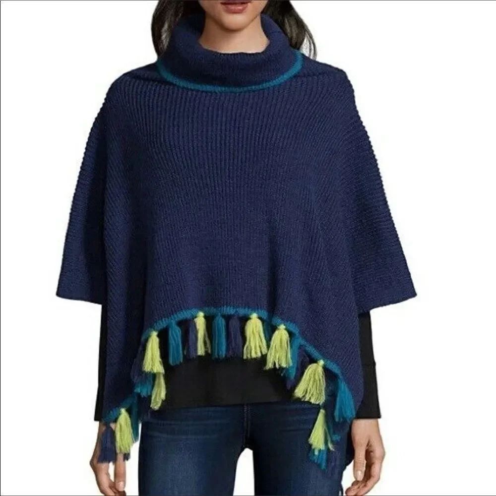 Libby Edelman OneSize Poncho Sweater Fringe Tassel